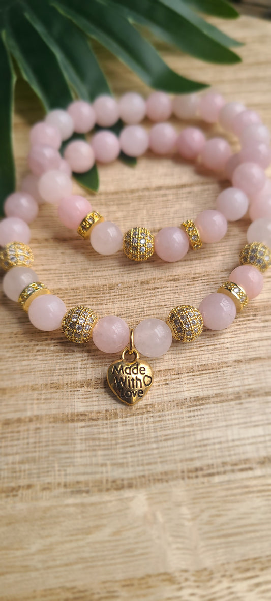 Love Yourself Self Love Bracelets Rose Quartz Simple Set - 8 mm