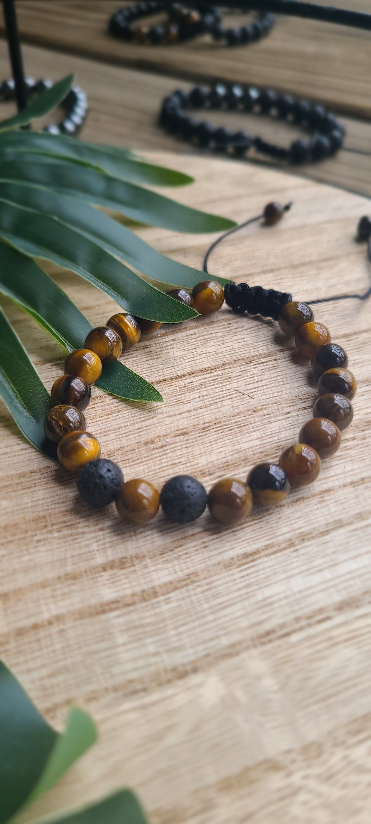 Warrior's Heart Adjustable Tiger's Eye + Lava Beads Bracelet - 8 mm