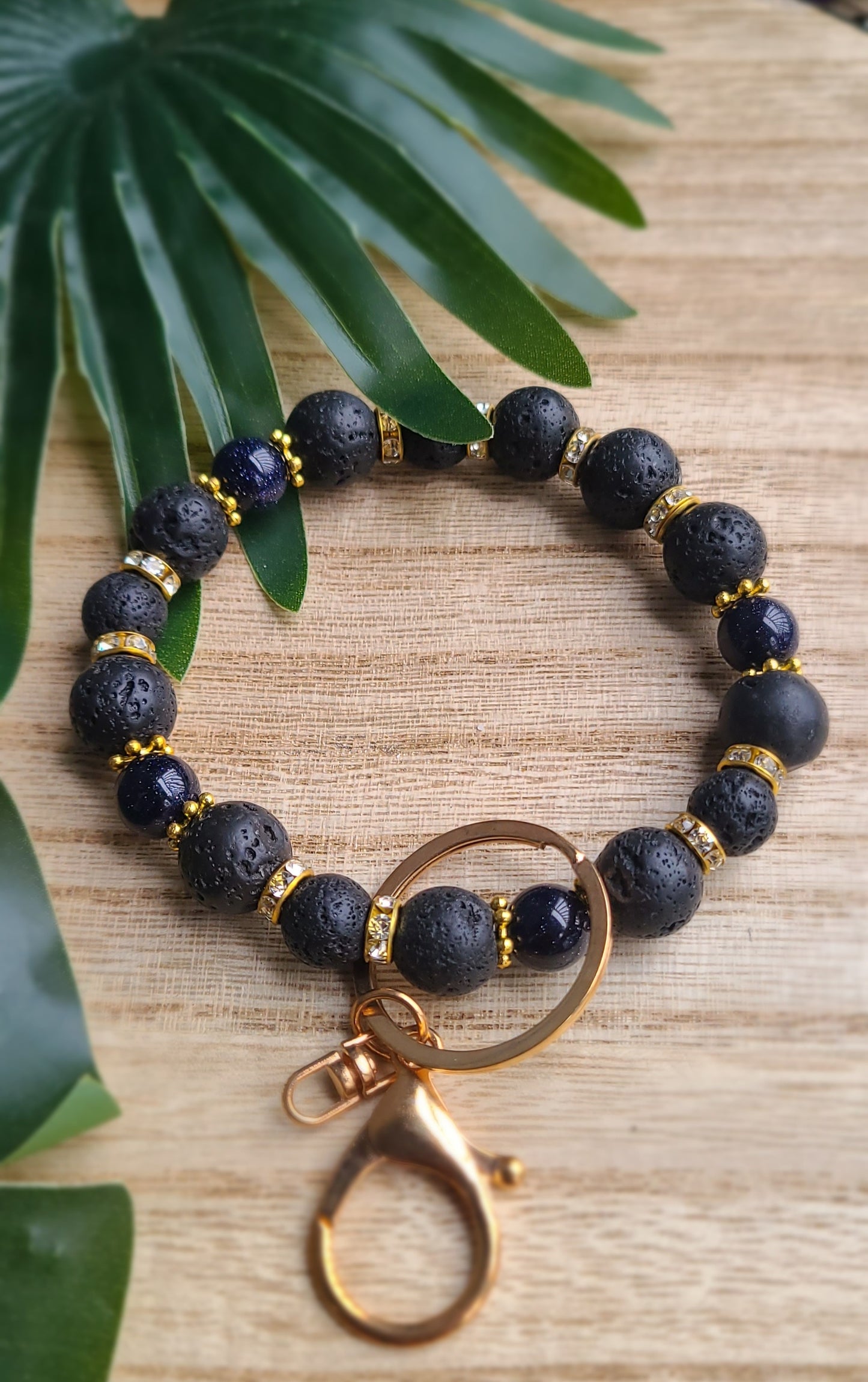 Lava Bead Keychain Bracelet Gold - 10 mm