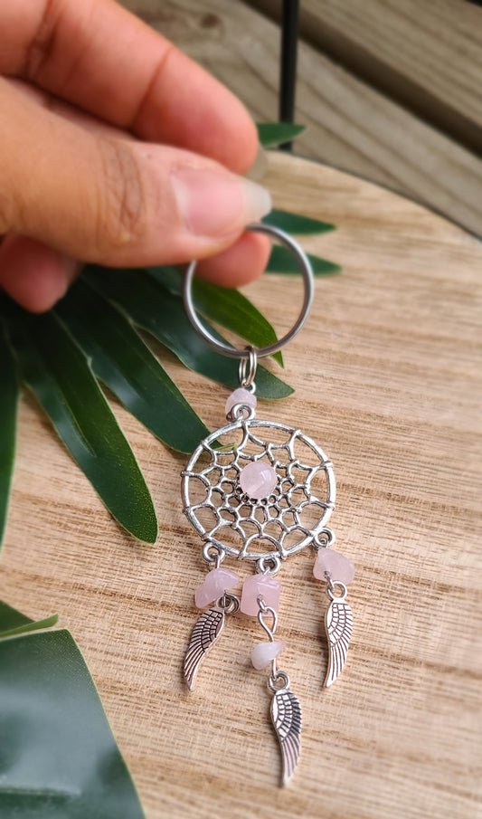 Rose Quartz Dream Catcher Keychain