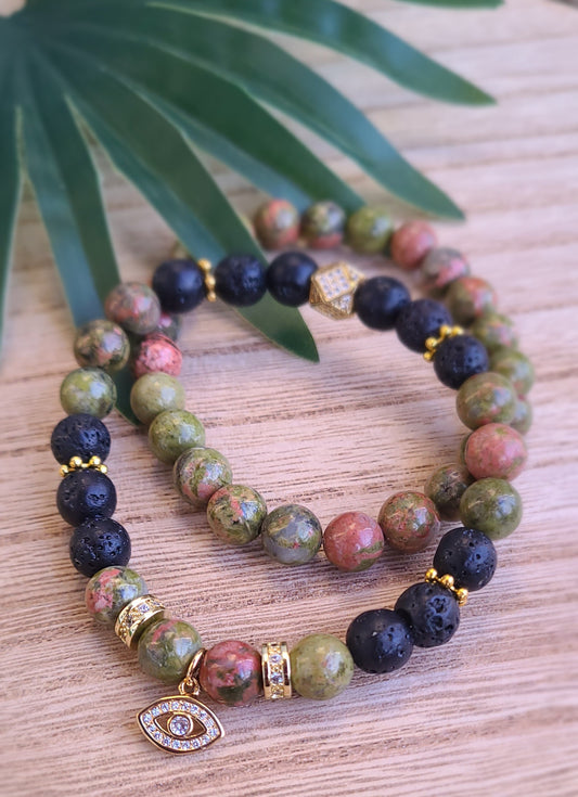 Protect Thy Vision Unakite Bracelet Set - 8 mm