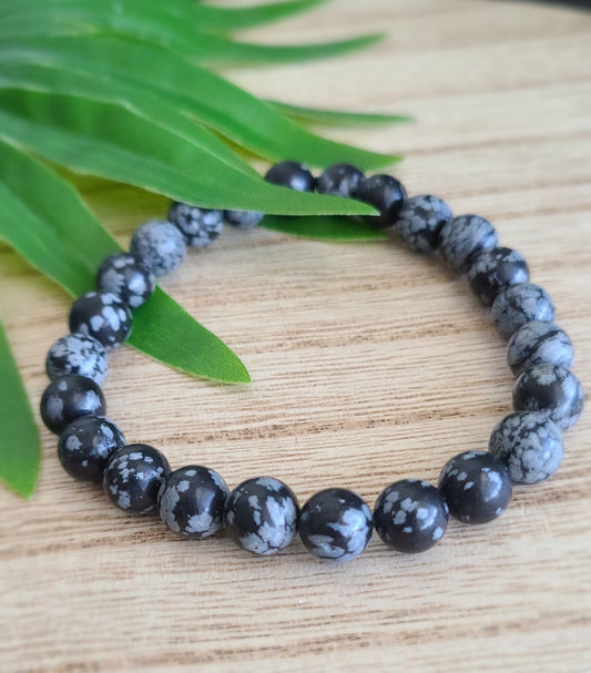 Little Silver Lining Snowflake Obsidian Bracelet - 8 mm