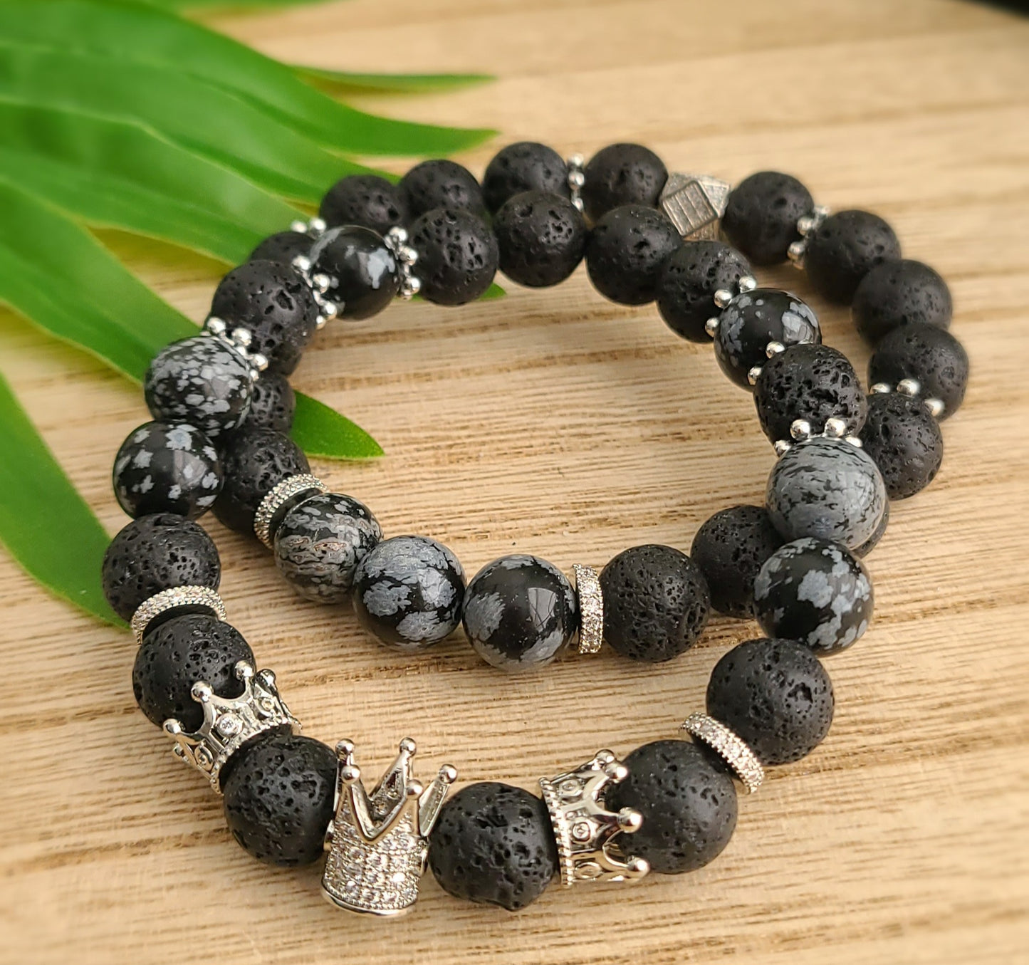 Protect The Throne Snowflake Obsidian Men's Bracelet - 10 mm